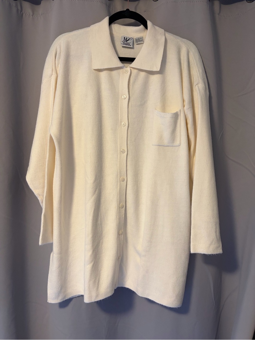 Ivory Button-Front Knit Cardigan with Side Slits